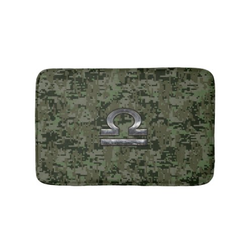 Libra Zodiac Symbol on olive green digital camo Bath Mat