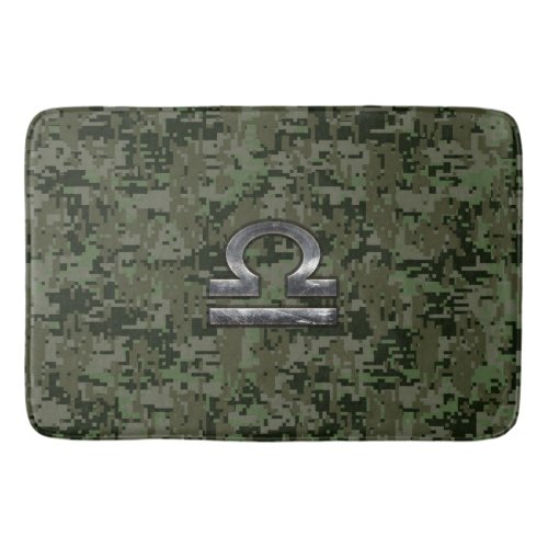 Libra Zodiac Symbol on olive green digital camo Bathroom Mat