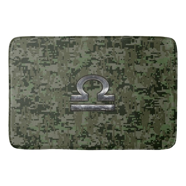 Libra Zodiac Symbol on olive green digital camo Bathroom Mat (Front)
