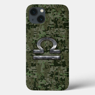 Libra Zodiac Symbol on olive green digital camo iPhone 13 Case