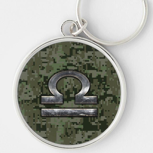 Libra Zodiac Symbol on olive green digital camo Keychain (Front)