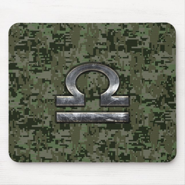 Libra Zodiac Symbol on olive green digital camo Mouse Pad (Front)