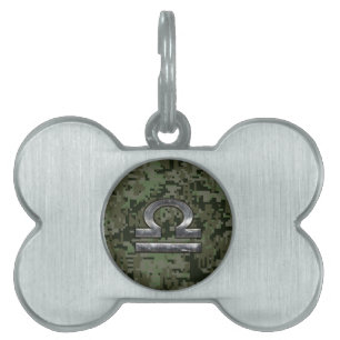 Libra Zodiac Symbol on olive green digital camo Pet ID Tag
