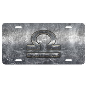 Libra Zodiac Symbol Silver Steel Style License Plate