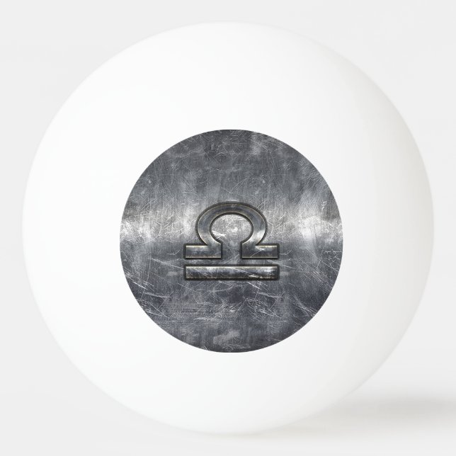 Libra Zodiac Symbol Silver Steel Style Ping-Pong Ball (Front)