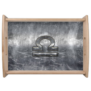 Libra Zodiac Symbol Silver Steel Style Serving Tray