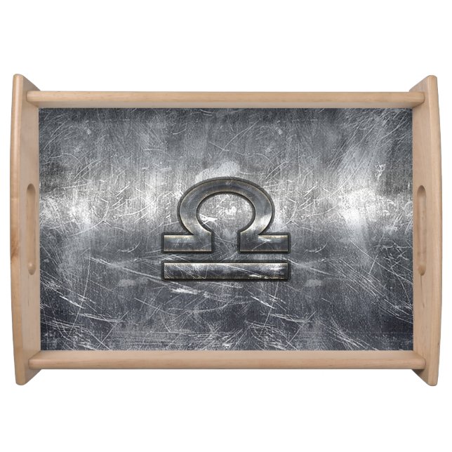 Libra Zodiac Symbol Silver Steel Style Serving Tray (Front)