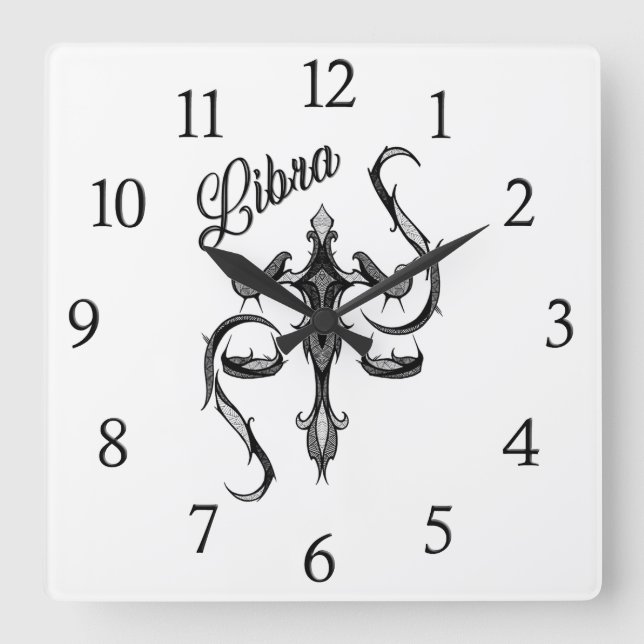 Libra Zodiac Symbol Square Wall Clock (Front)