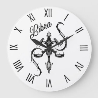 Libra Zodiac Symbol with Black Roman Numerals Large Clock
