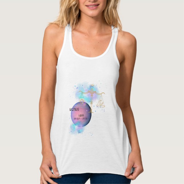 Libra Zodiac Typography Astrology Planet Glitter Tank Top (Front)
