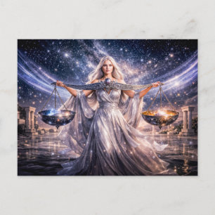 Libra Zodiac with Celestial Maiden Holding the Sca Postcard