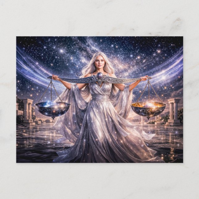 Libra Zodiac with Celestial Maiden Holding the Sca Postcard (Front)