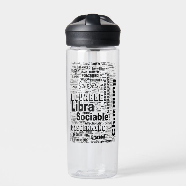 Libra Zodiac Word Cloud Inspiration  Water Bottle (Front)
