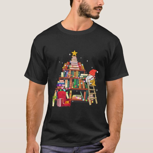 Librarian And Book Lover Christmas Library Tree Li T-Shirt (Front)