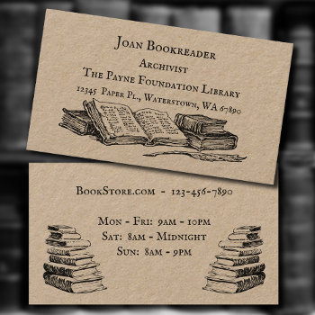 Librarian Archivist Books Custom Business Card by AngelCityArt at Zazzle