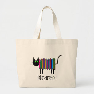 Librarian Book Cat Large Tote Bag