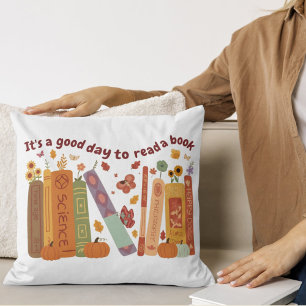 Librarian book Lovers Orange Pumpkin & Fall Leaves Throw Pillow