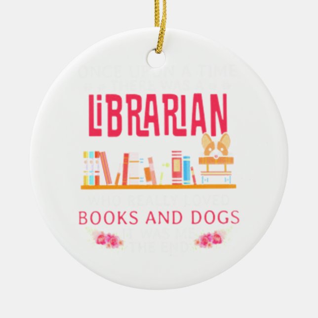 Librarian Books and Dogs Ceramic Ornament (Front)
