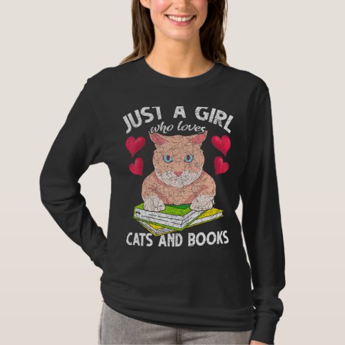 Librarian Bookworm Pet Owner Girls Cat Book Readin T_Shirt