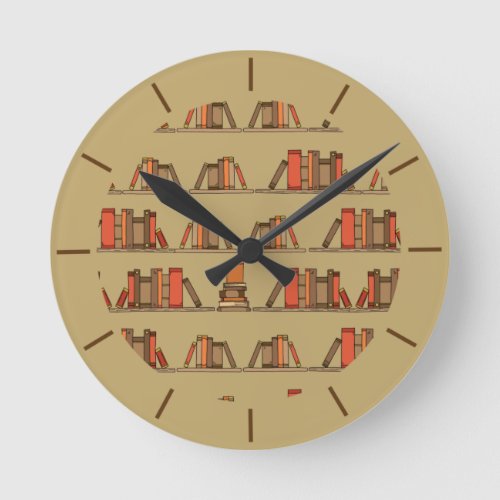 Librarian Bookworm Rows of Books Library Round Clock