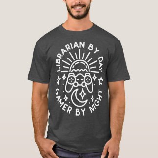 Librarian By Day Gamer By Night Distressed Design T-Shirt
