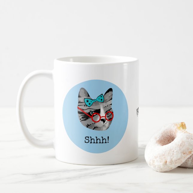Librarian Cat Coffee Mug (With Donut)