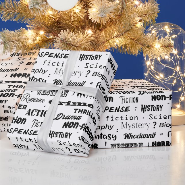Librarian English Teacher Black and White Wrapping Paper (Holidays)