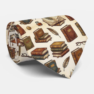 Librarian Faux Silk Antique Books Gentleman's Neck Tie