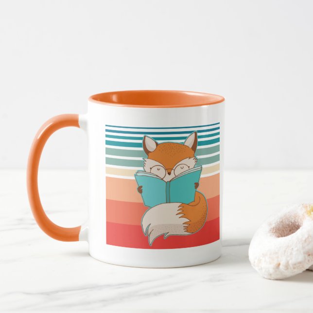 Librarian Fox Reading Bookworm Mug (With Donut)