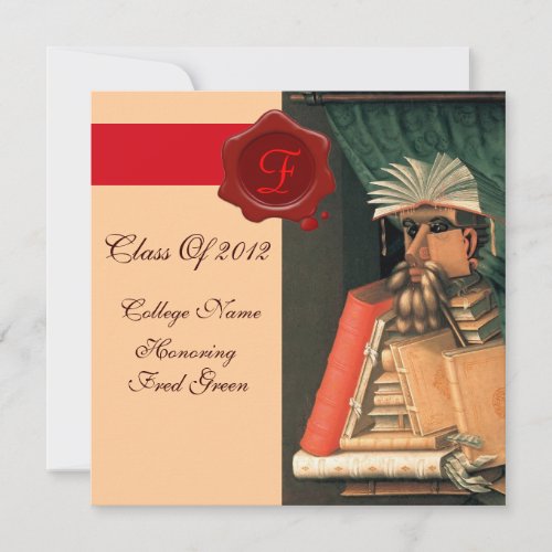 LIBRARIAN GRADUATION PARCHMENT WAX SEAL MONOGRAM INVITATION