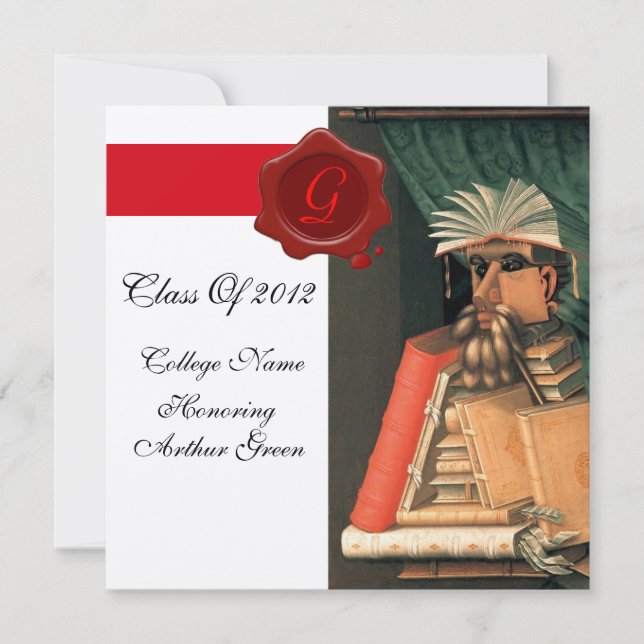 LIBRARIAN GRADUATION PARCHMENT WAX SEAL MONOGRAM INVITATION (Front)