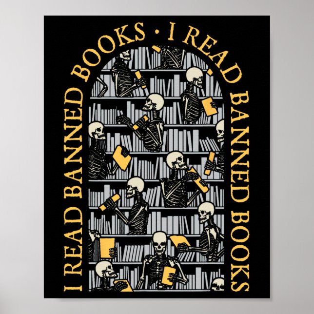 Librarian Halloween I Read Nned Books Skeleton Lib Poster (Front)