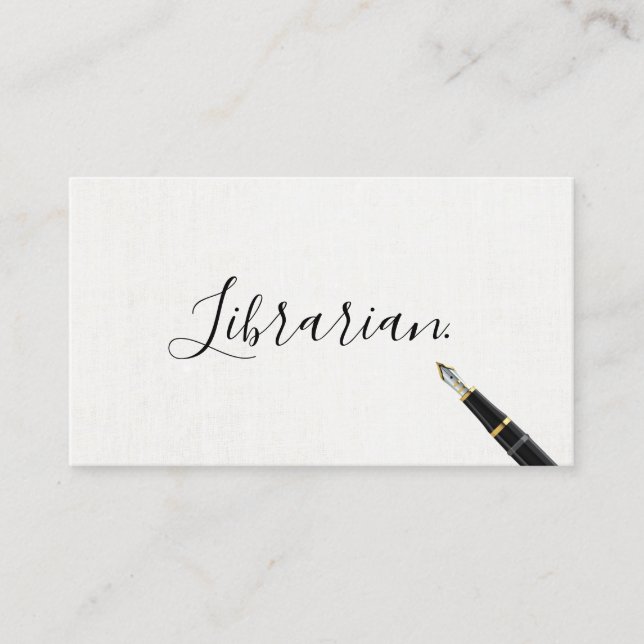Librarian Handwriting Script Elegant Linen Business Card (Front)