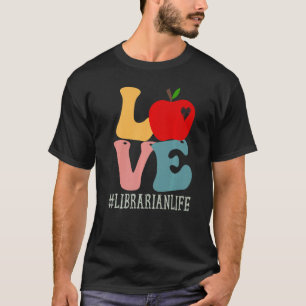 Librarian Love Apple Groovy Retro Cute Back To Sch T-Shirt