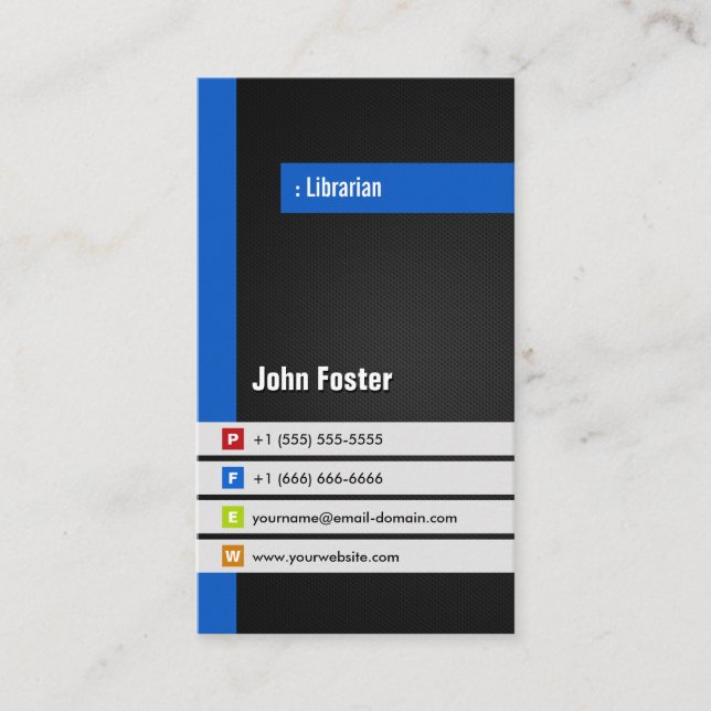 Librarian - Modern Stylish Blue Business Card (Front)