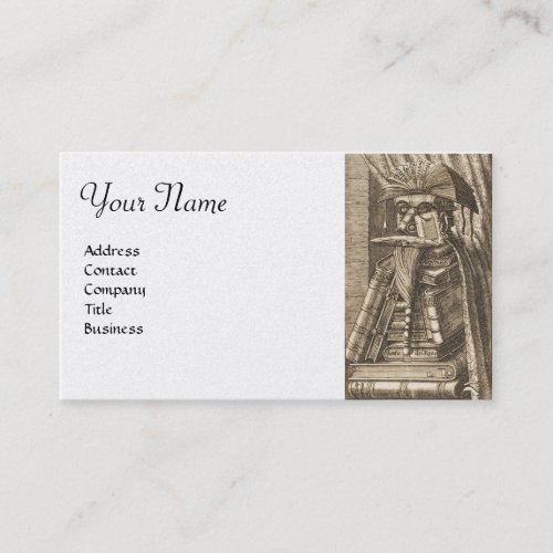 LIBRARIAN PORTRAIT WITH BOOKS  Black White Business Card