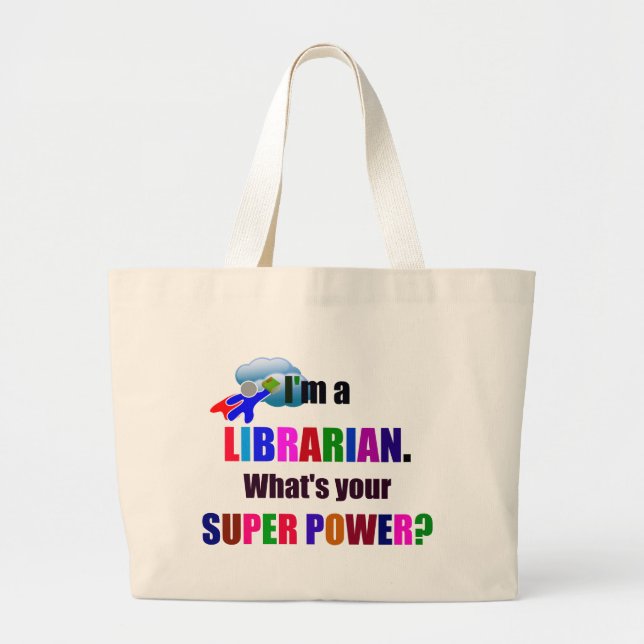 Librarian Superhero - Bold Colorful Text Design Large Tote Bag (Front)