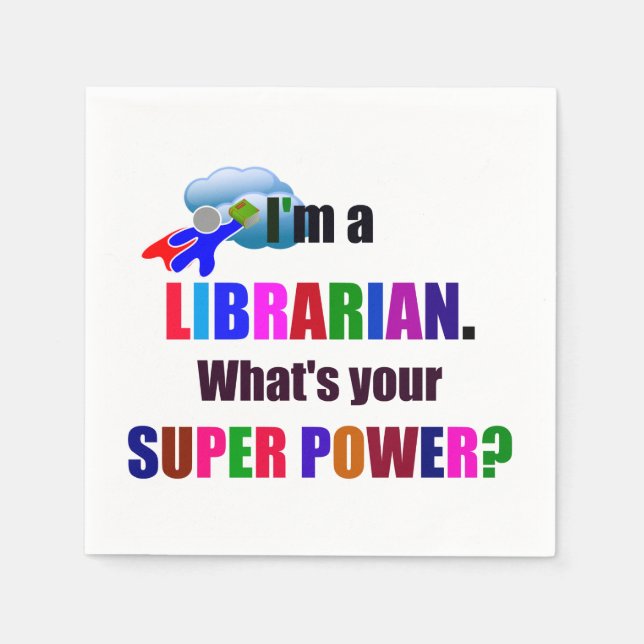 Librarian Superhero - Bold Colorful Text Design Paper Napkins (Front)
