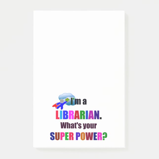 Librarian Superhero - Bold Colorful Text Design Post-it Notes (Front)