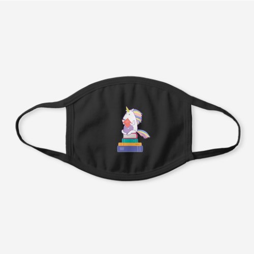 Librarian Unicorn Reading Gift Book Lover Black Cotton Face Mask