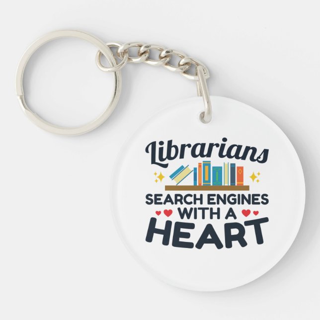 Librarians Search Engines With a Heart Keychain (Front)