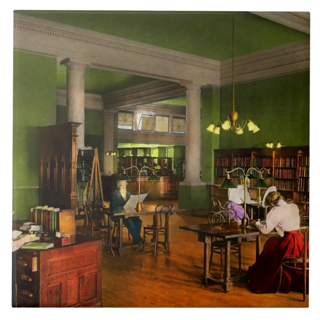 Library - Adult's reading 1900 Ceramic Tile (Front)