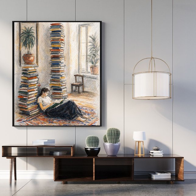 Library art | book stack | reader gift poster (Creator Uploaded)