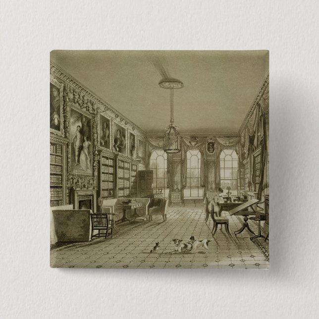 Library as Sitting Room, Cassiobury Park, c.1815, Pinback Button (Front)