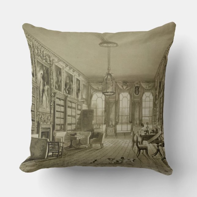 Library as Sitting Room, Cassiobury Park, c.1815, Throw Pillow (Front)
