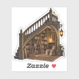 Library Below the Stairs Ghost Custom-Cut Sticker