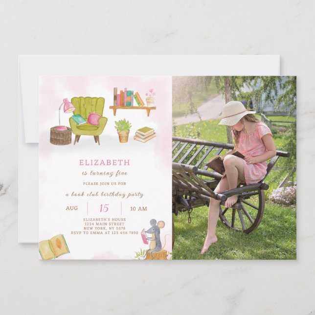 Library Birthday Invitation With Photo (Front)