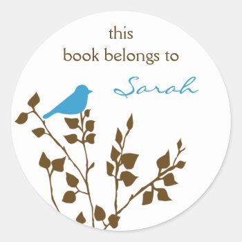 Library Blue Brown Bird Book Stickers by whimsydesigns at Zazzle