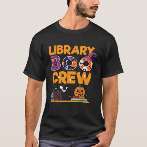 Library Boo Crew School Librarian Halloween Librar T_Shirt