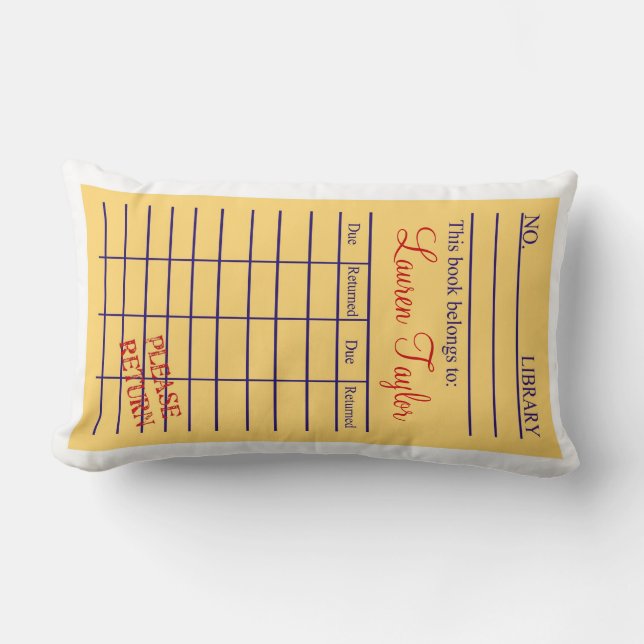 Library Book Card Lumbar Pillow (Front)